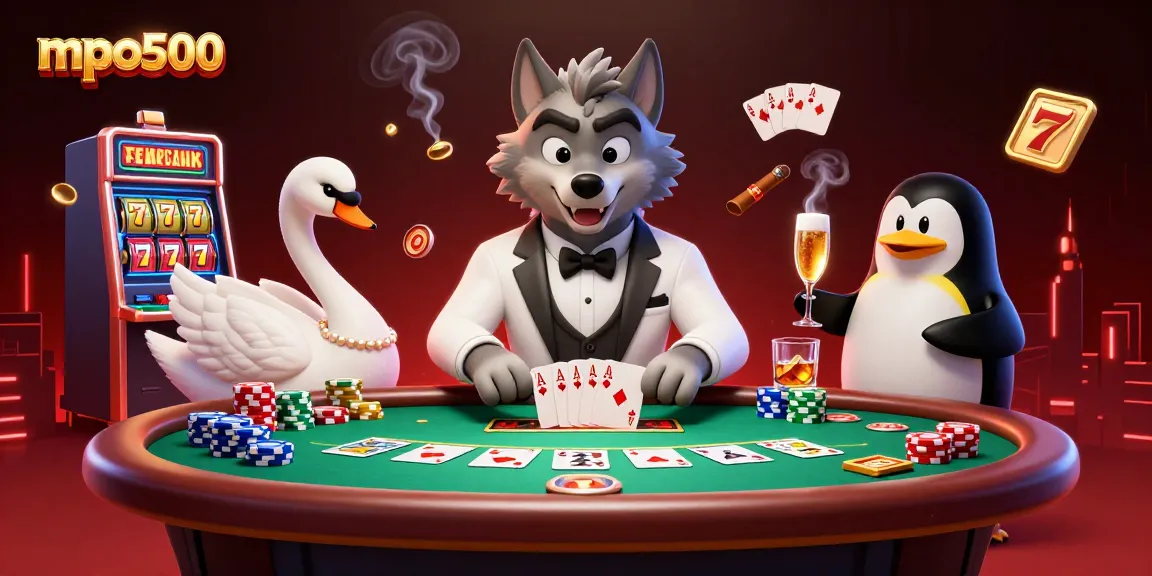 Engage with mpo500’s thrilling slot and card games in this vibrant, dynamic casino illustration.