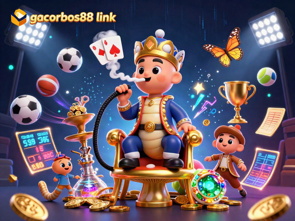 Engage with the gacorbos88 link promotional illustration showcasing vibrant casino elements in a dynamic 3D scene.