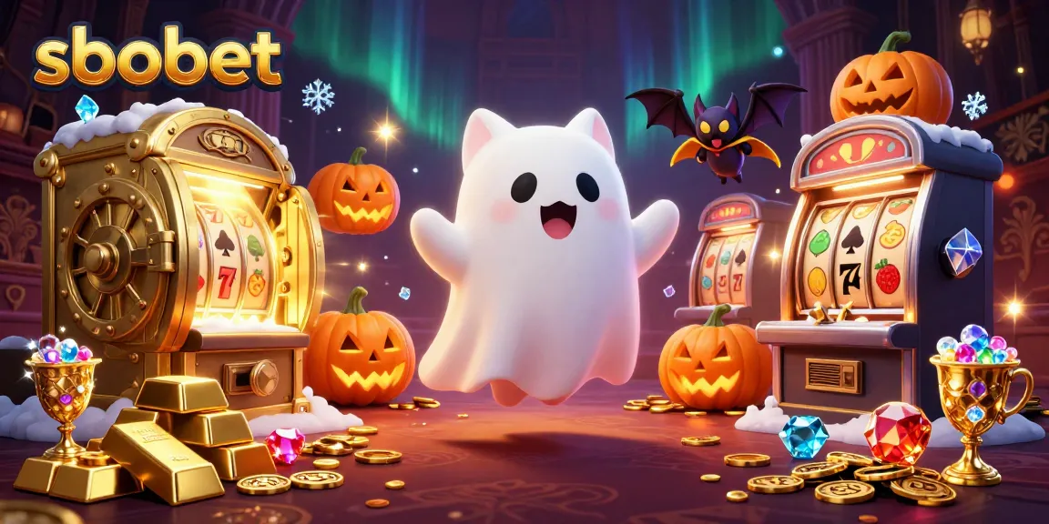 Experience sbobet in a haunted casino with a ghost cat and treasure elements glowing.