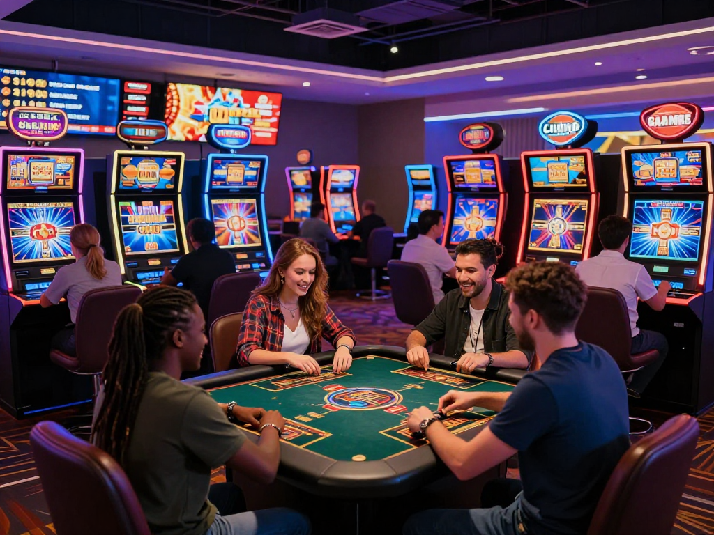 Players enjoying vibrant non-GamStop casinos at https://neccr.org.uk, showcasing engaging gaming activities and lively atmosphere.