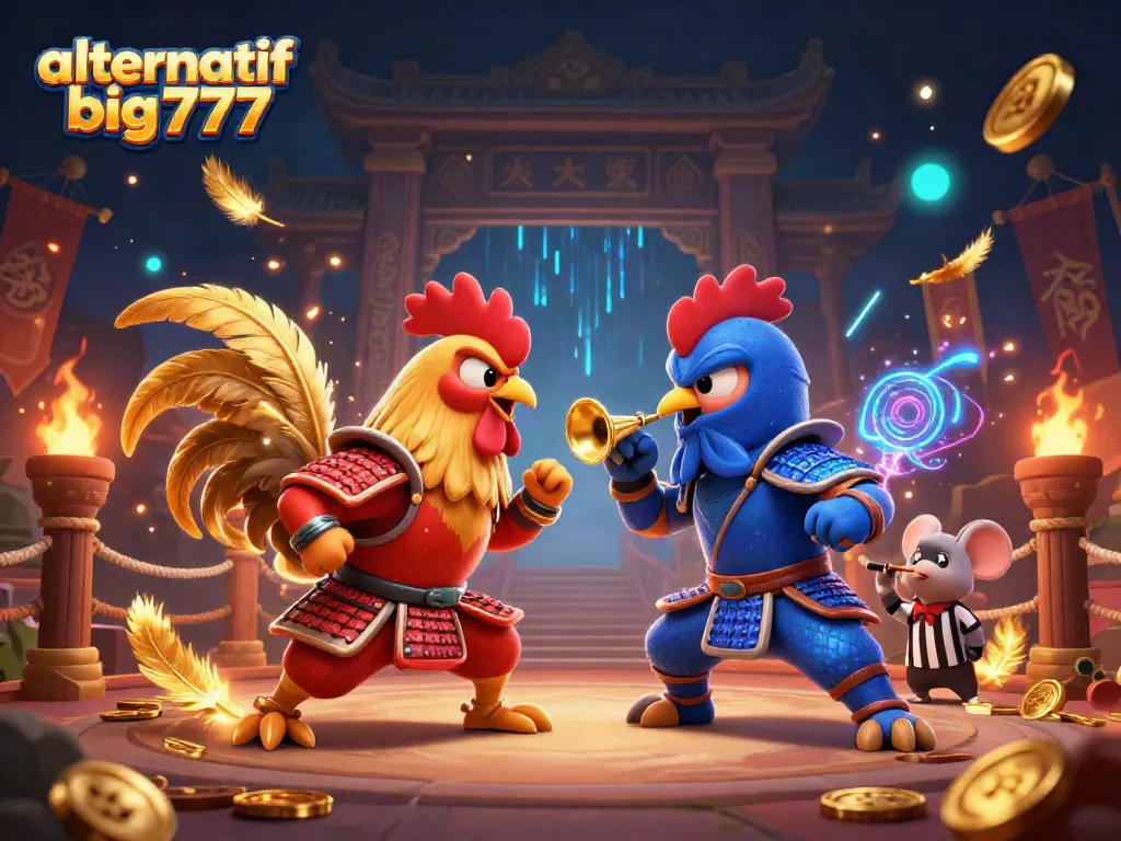 Engage in action with alternatif big777 showcasing animated roosters and vibrant casino elements.