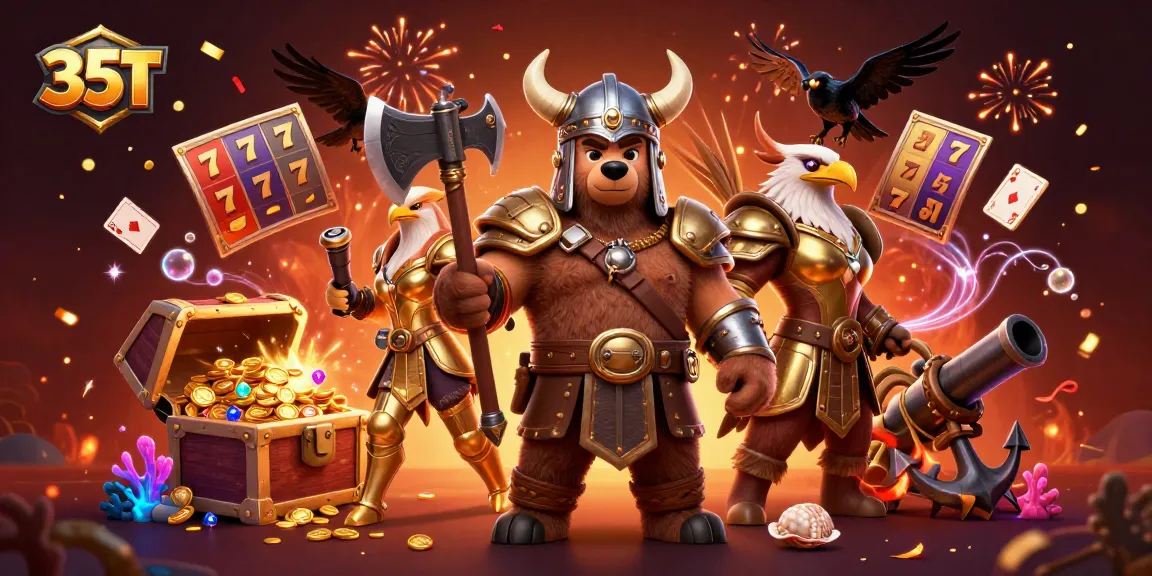 Experience immersive thrills with 35T's exciting slot games featuring a Viking berserker, Valkyrie eagle, and treasure elements.