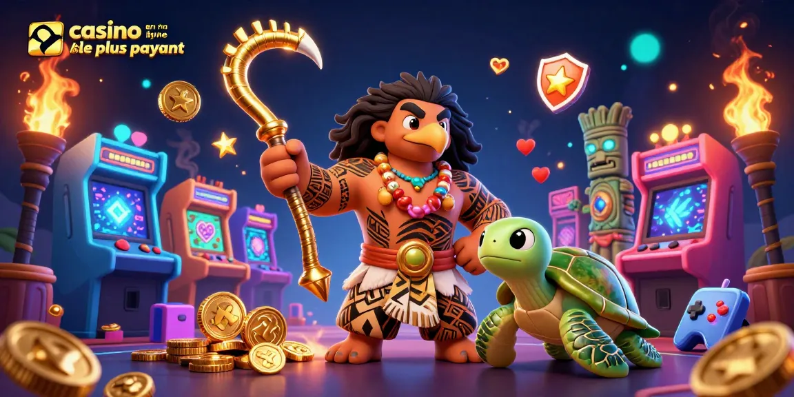 Illustration dynamique de casino en ligne le plus payant avec des personnages colorés de jeux et une ambiance chaleureuse.