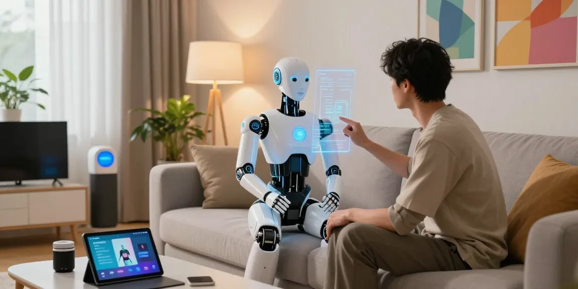 Engaging interaction with a sex bot in a cozy, tech-inspired living room.