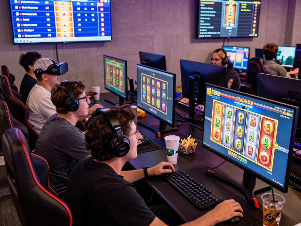 Players enjoying the rokok88 slot gaming experience with vibrant screens and exciting atmosphere.