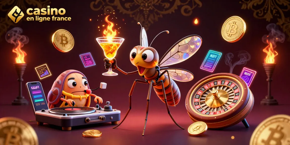 Découvrez le dynamisme du casino en ligne France avec un moustique 3D comme mascotte et des éléments de crypto.