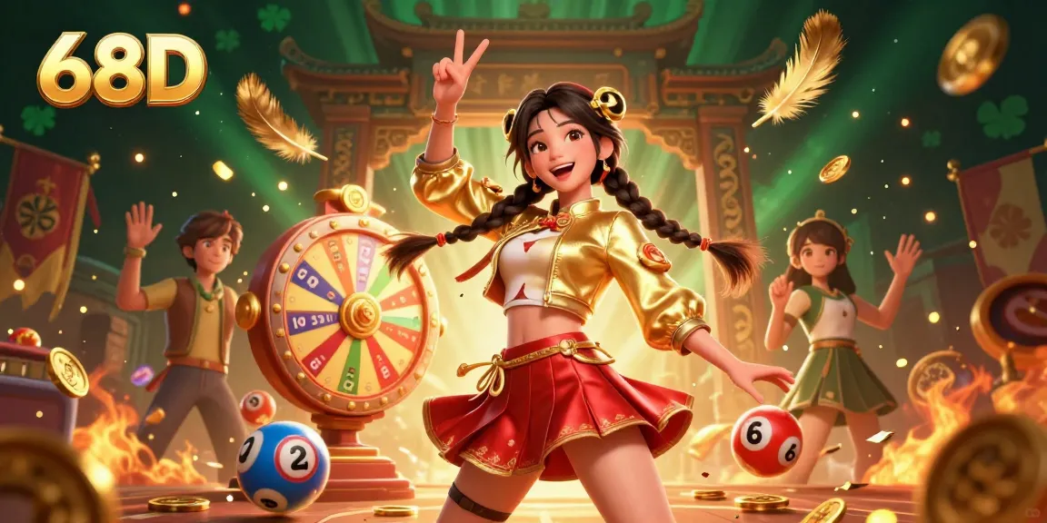 Engage in thrilling gaming adventures at 68D, featuring vibrant lottery balls and action-packed scenes.