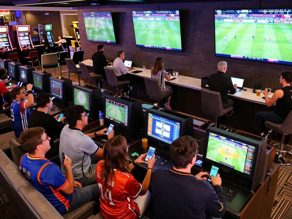 Exciting sports betting scene at sky88c casino with fans engaged in live matches.