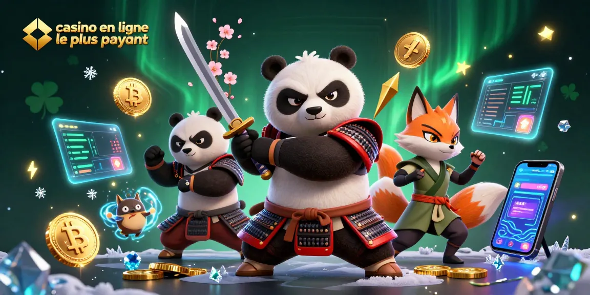Jouez à casino en ligne le plus payant avec un panda samouraï et un renard ninja dans une scène d'action épique.