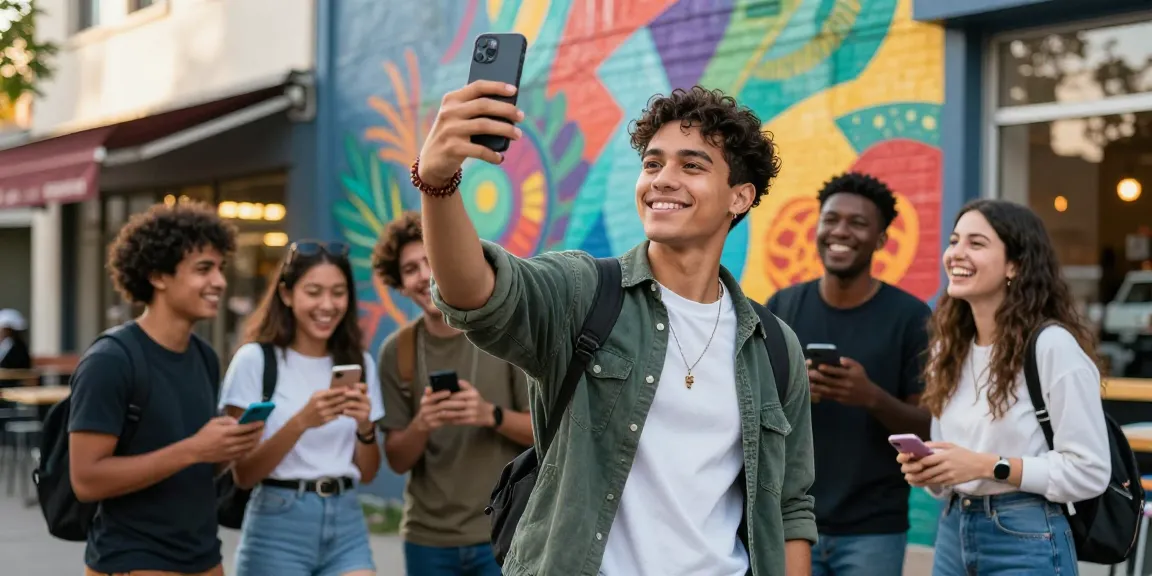 Celebrity I look like: Young adult taking a selfie in urban setting