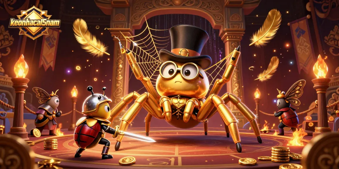 Bet on keonhacai5nam while a golden tarantula weaves its web amidst casino excitement and drama.