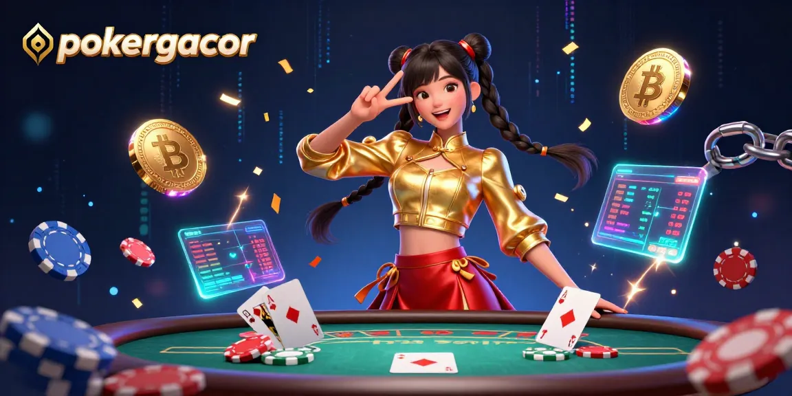 Experience thrilling poker action with pokergacor, featuring vibrant chips and an engaging player.