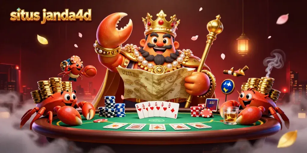 Pemain merasakan pengalaman bermain di situs janda4d dengan dikelilingi karakter unik dan berbagai elemen permainan kasino.