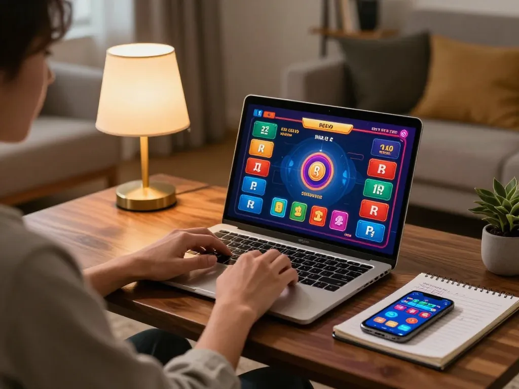 Engaging in strategic betting on vin88tp using a laptop in a cozy home setting.