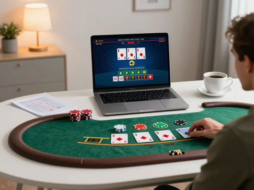 Player enjoying blackjack at TG88's online casino with strategic notes in cozy setting