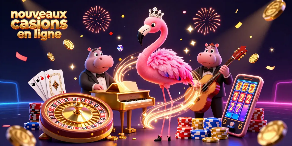 Plongez dans l'univers vibrant des nouveaux casinos en ligne avec cette scène dynamique et colorée.