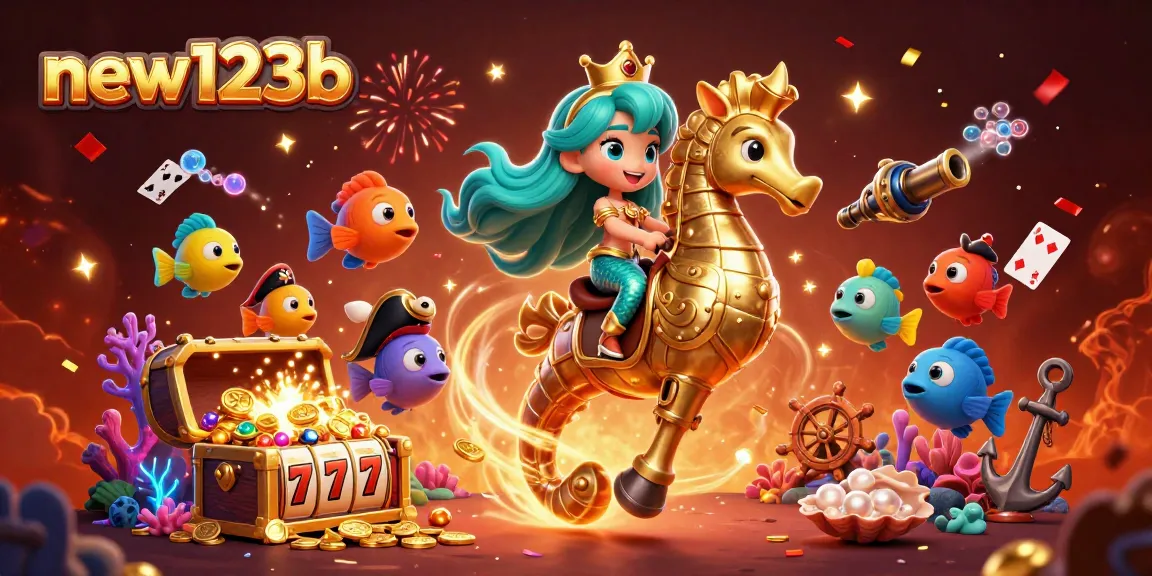 Experience thrilling slots with new123b in a vibrant 3D casino scene full of excitement.