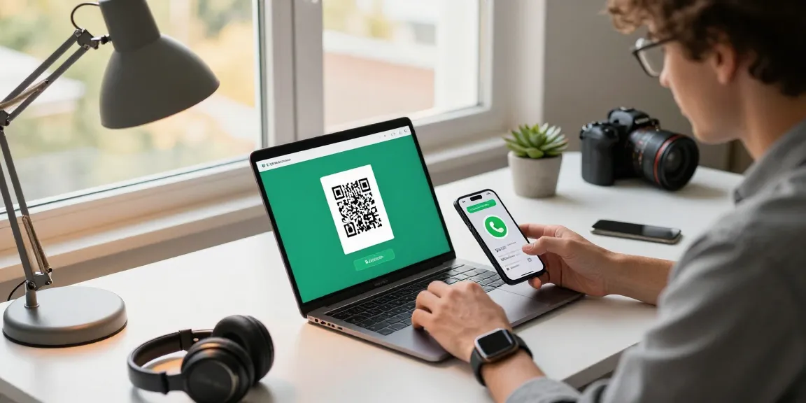 Connecting to WhatsApp網頁版 on a sleek laptop in a modern workspace, showcasing productivity and connectivity.