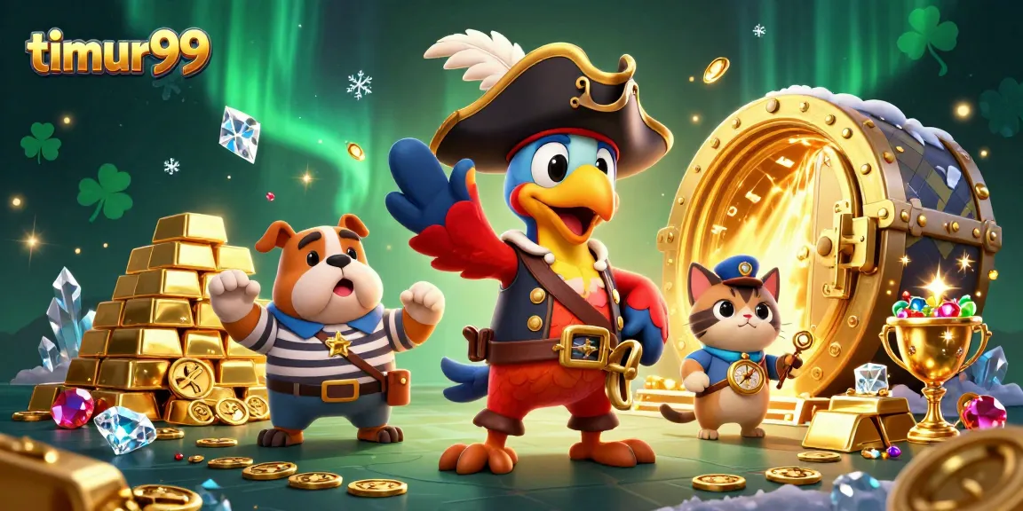 Win big with timur99 in this vibrant 3D casino scene showcasing treasures and adventure