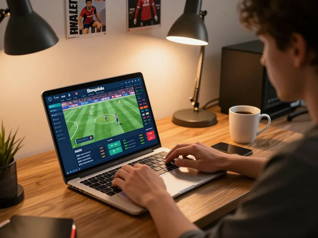 Bongdalu platform showcased on a laptop screen during live betting, highlighting sports scores and intuitive gaming experience.