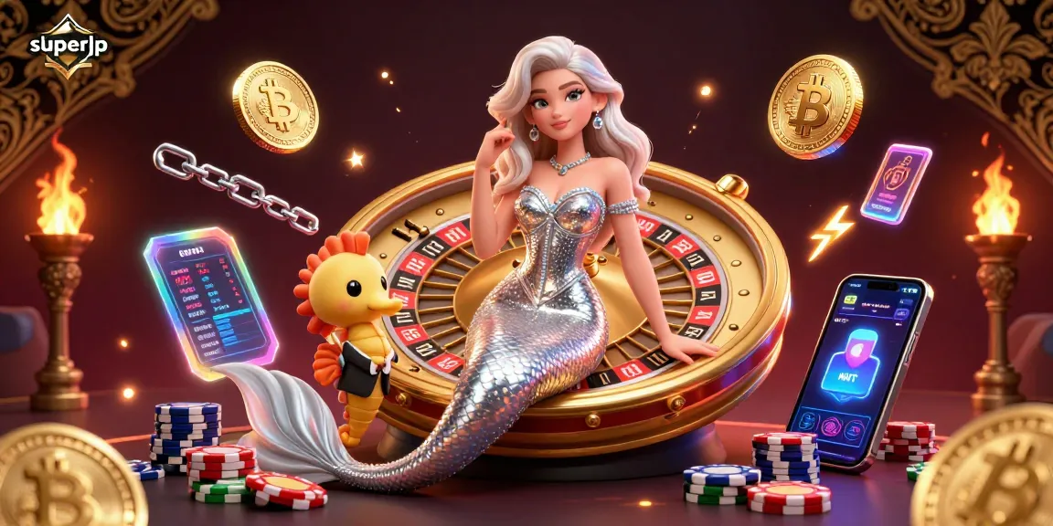 Engage with superjp's vibrant casino experience, featuring a glamorous woman by a roulette wheel, showcasing energy in a dynamic setting.