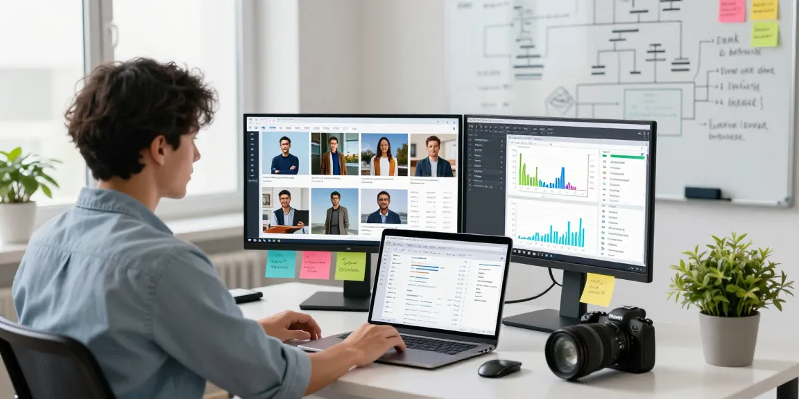 AI image detector analysis in a modern workspace using a free ai detector tool on multiple screens
