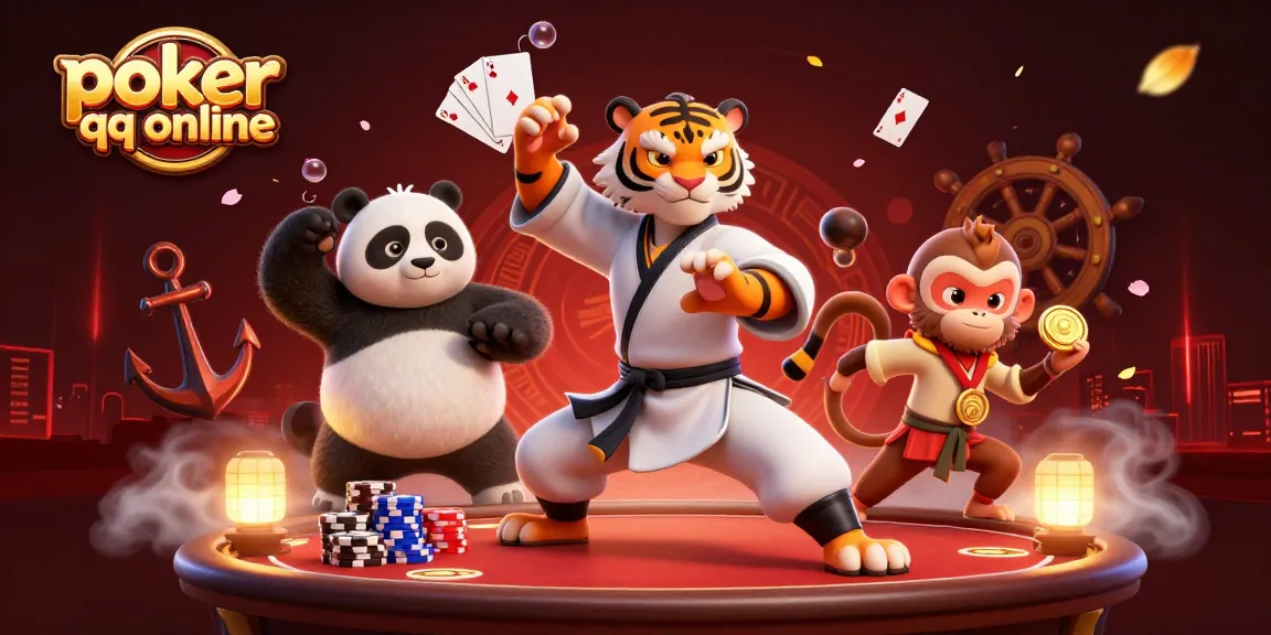Engage in thrilling poker qq online action with a kung fu tiger master, as a panda and monkey join the fun!