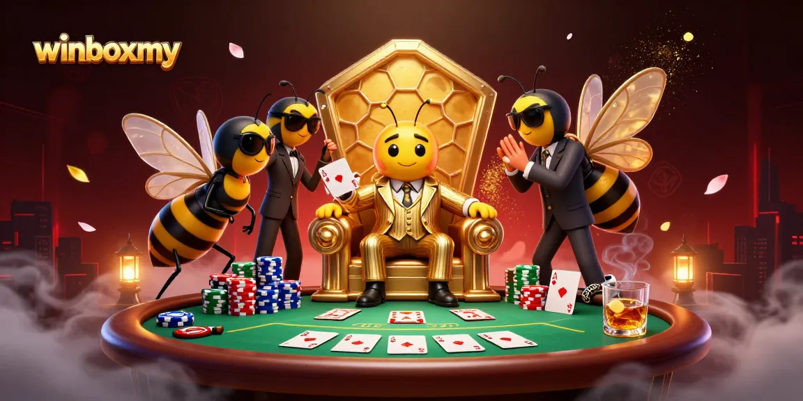 WinboxMY showcases thrilling poker action with a 3D cartoon mob boss and his crew.