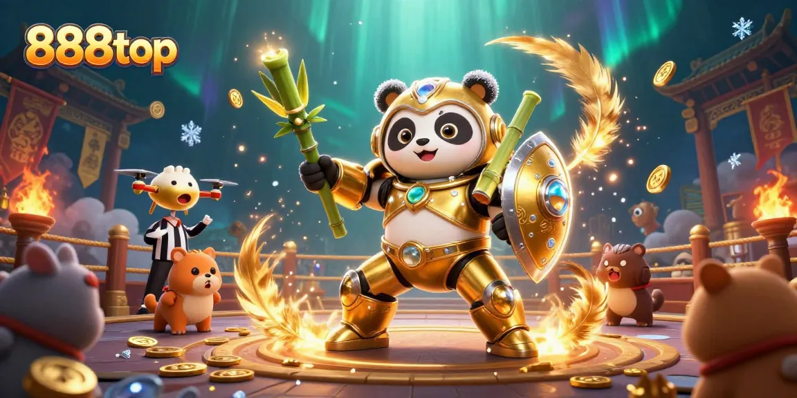 Spin and win with a golden panda pilot in the extravagant 888top casino arena.