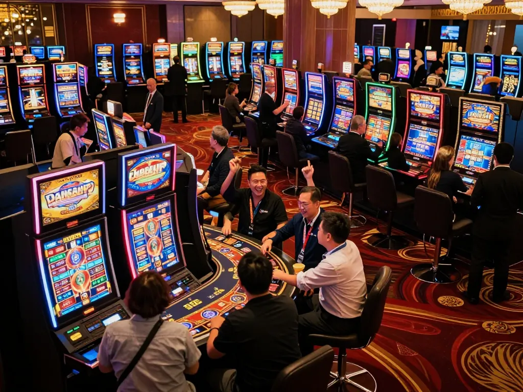 Players enjoy exciting slot games at da88vip casino, celebrating wins in a vibrant atmosphere.
