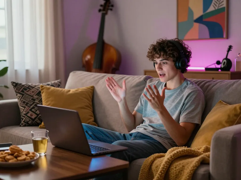 Engaging in NSFW AI chat session at home with a virtual companion.
