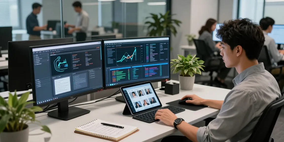 AI detector monitoring content moderation metrics in a modern office setting.