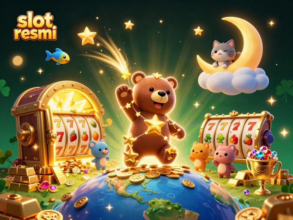 Scoop up coins in the cosmic slots scene of slot resmi, featuring lucky charms and treasure.