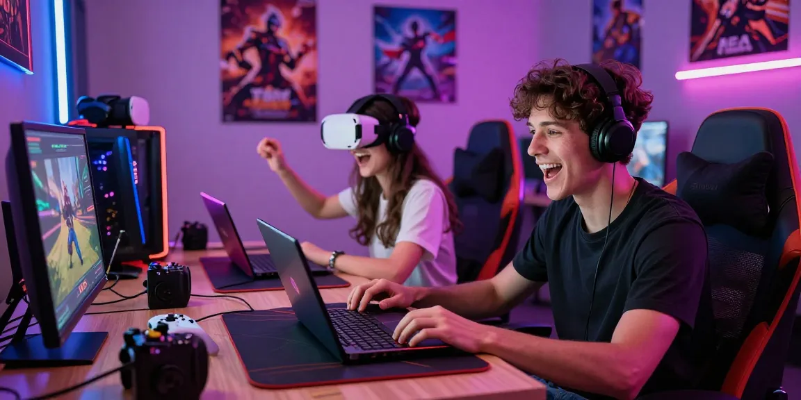 Engaging gaming scene where players explore porngame experiences with vibrant atmosphere and immersive setup.