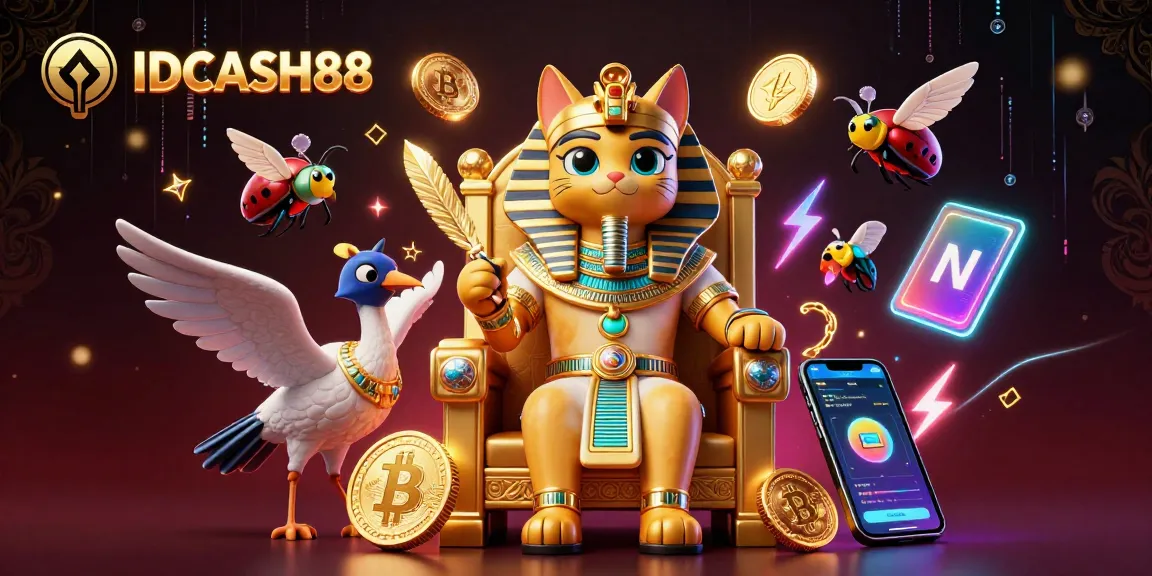 Experience the thrilling world of IDCASH88 with a vibrant 3D illustration showcasing engaging gaming elements and iconic characters.