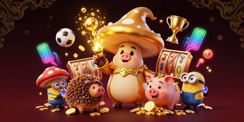 Experience thrilling slot gacor action with a magical mushroom wizard and treasure in this vibrant gaming scene.