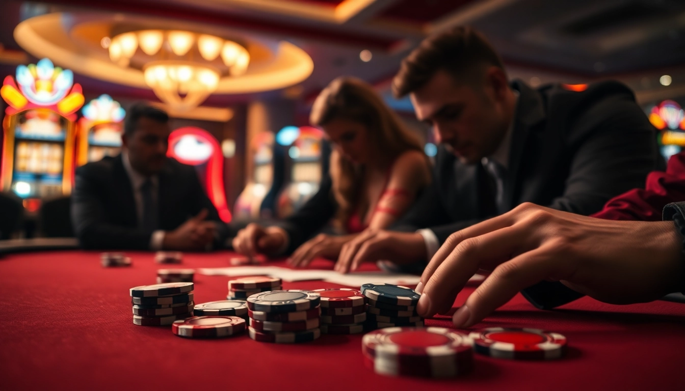 Menggambarkan permainan poker kasino di alternatifpulitoto.com dengan pemain fokus dan suasana tegang.