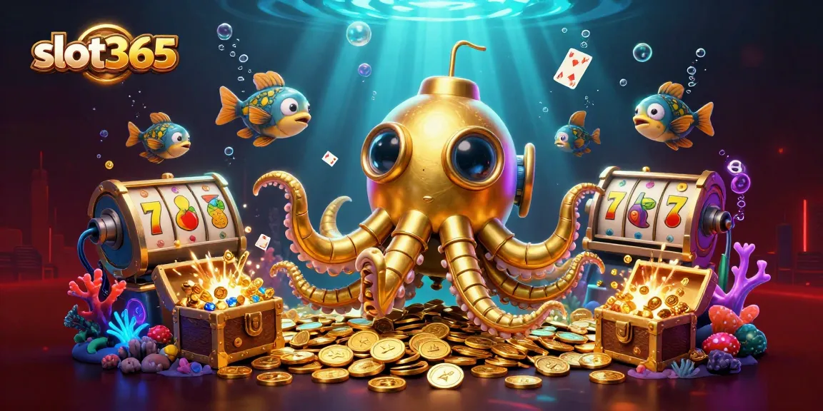 Experience thrilling gameplay and jackpots with slot365's vibrant casino scene featuring a golden kraken.