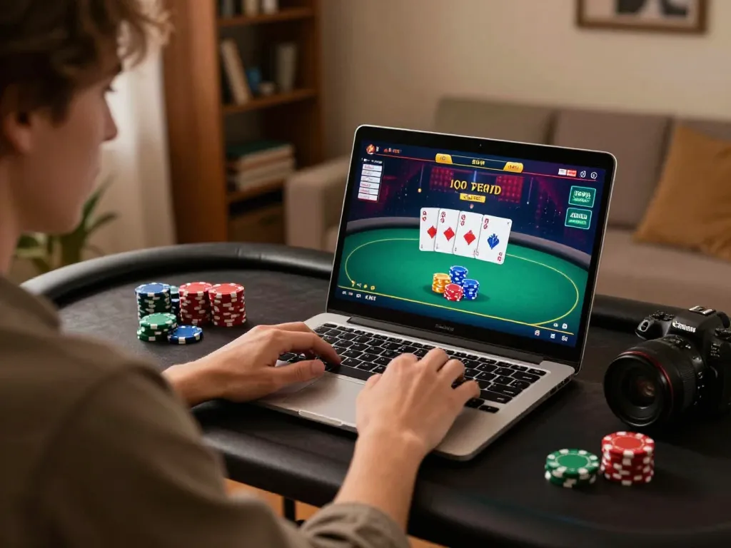 Engaged player experiencing online casino gaming at home on 23win platform.