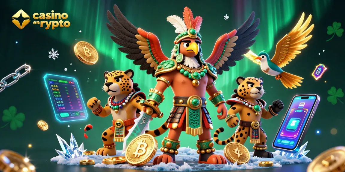 Actionner des gains aux casinos en crypto avec des personnages aux couleurs vives et des éléments numériques.
