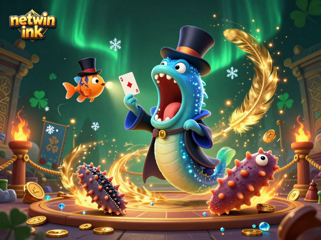 Engage with netwin ink's thrilling magic show featuring vibrant underwater characters in a casino scene.