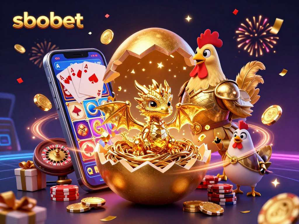 sbobet captures excitement with a golden dragon on poker chips, dynamic gambling elements.
