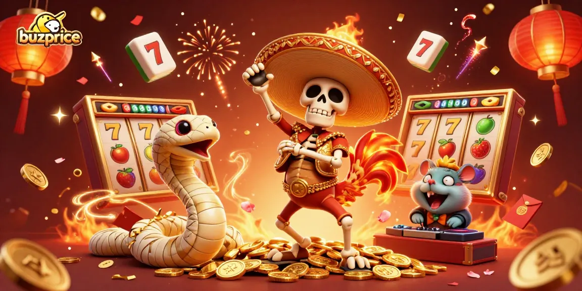 Celebrate the jackpot win at buzprice with vibrant 3D characters and exciting casino elements.