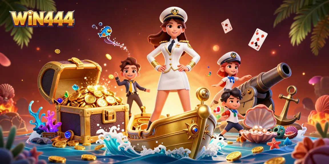Experience thrilling gaming with WIN444 and stunning visuals in this 3D illustration showcasing casino elements.