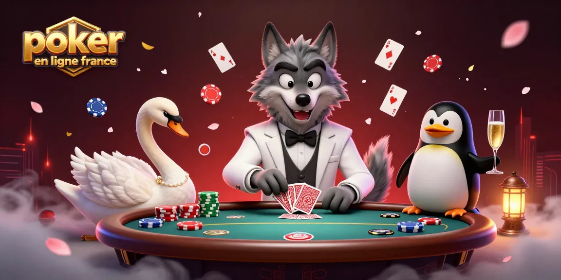 Jouer au poker en ligne France avec des personnages animés à une table de poker.