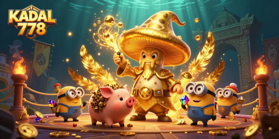 KADAL 778 wizard casting magic for gold in a vibrant gaming scene with treasures and festive decorations.