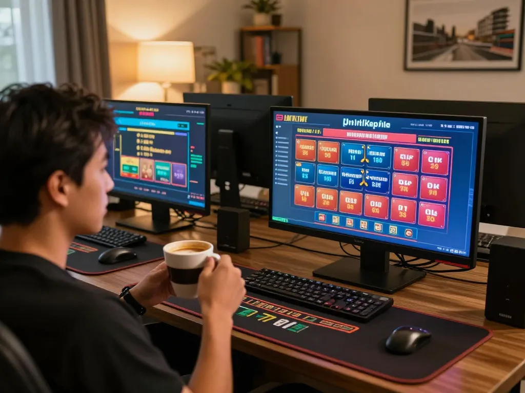 Person engaged in online gambling strategies at home, showcasing impactxoft in action towards effective gameplay