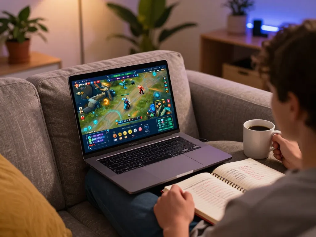 Engaging in game nổ hũ on a cozy sofa, highlighting the exciting online gaming experience.