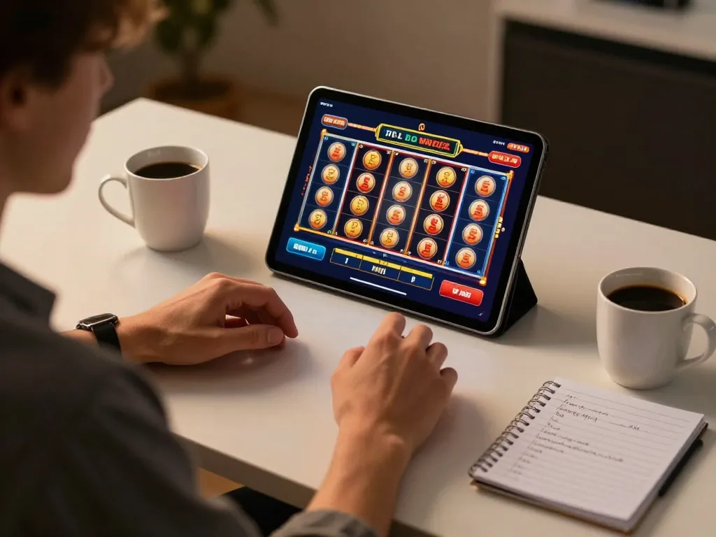 Player engaging with pintu888top slots on tablet in a cozy home setup.