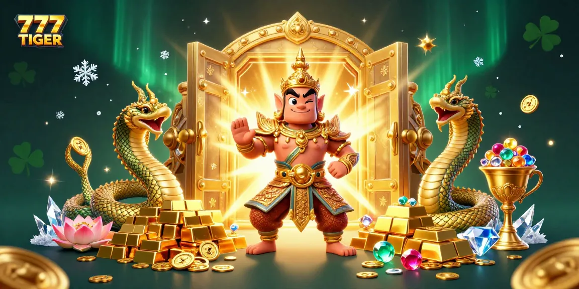 Engage with the vibrant world of 777TIGER in an immersive 3D casino illustration filled with treasures.